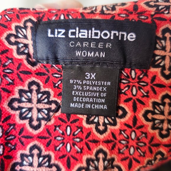 Liz Claiborne Career Red/Black/White Geo Long and 3/4 Sleeve Blouse size 3x - Picture 3 of 10
